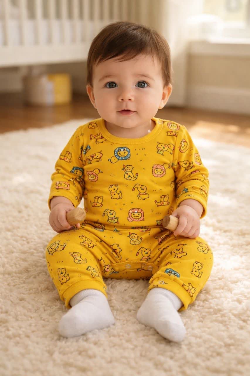 سرهمی نوزادی طرح حیوانات زرد Baby Clothes NININO