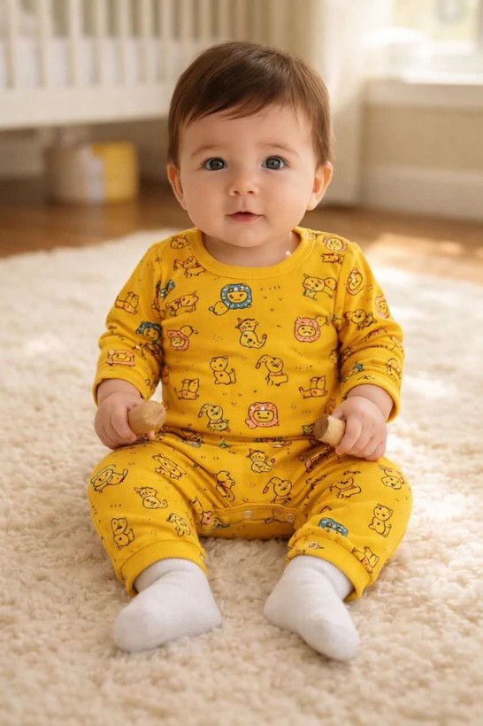سرهمی نوزادی طرح حیوانات زرد Baby Clothes NININO