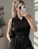 تاپ یقه شکاری زنانه مشکی نخ پنبه کبریتی فری سایز ۳۶ تا ۴۲