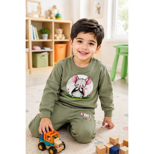 Olive Green Kids Long Sleeve Top and Pants Set – Playful Mouse
