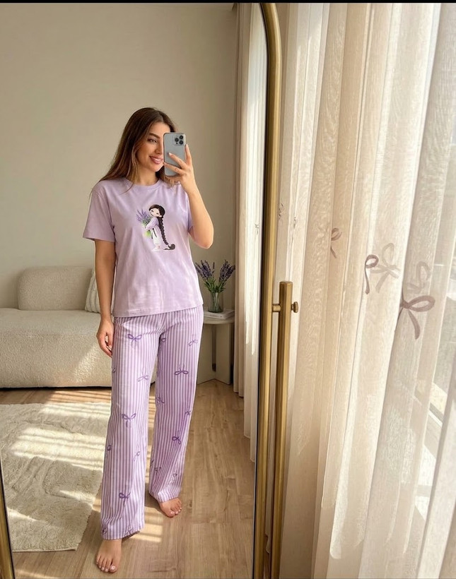 ست تیشرت باکسی و شلوار بگ پاپیون L1220