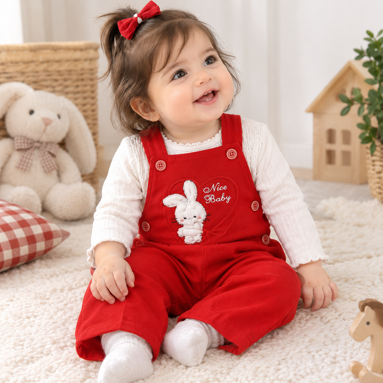 بیلر پیشبندی دخترانه طرح خرگوش Nice Baby قرمز