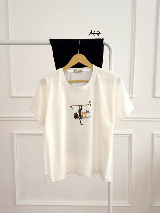 ست تیشرت و شلوار نخ پنبه پاندا و گربه