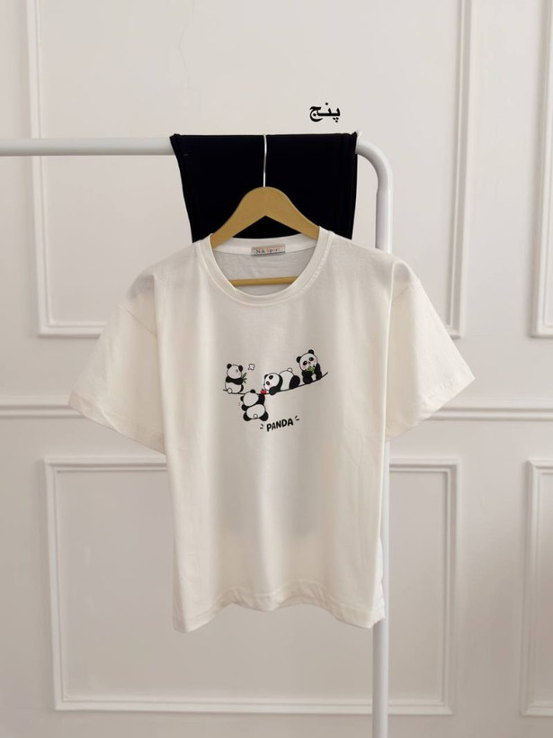 ست تیشرت و شلوار نخ پنبه پاندا و گربه
