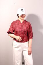 شومیز جلوبسته قرمز مشکی