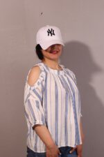 شومیز سرشانه باز آبی