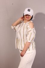 شومیز سرشانه باز زرد