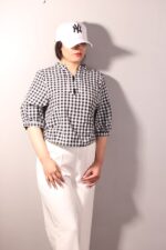 شومیز چهارخونه سفید مشکی