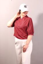 شومیز چهارخونه قرمز مشکی