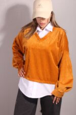 شومیز مخملی خردلی