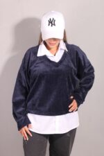 شومیز مخملی سرمه ای