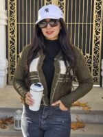 ژاکت موهر زنانه به رنگ سبز با طراحی شیک و جذاب مناسب سایز 36 تا 40.