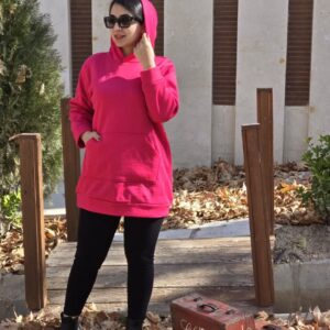 هودی بلند اسپرت زنانه سرخ آبی با طراحی مدرن و جیب بزرگ، مناسب سایز 40 تا 50، همراه با امکان خرید اقساطی اسنپ‌پی.