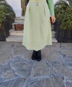 مدل دامن کتان در 4 رنگ کرم، خاکی، سبز تیره و سبز پاستیلی.