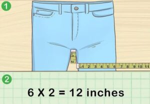 اندازهگیری شلوار جین روی سطح صاف برای انتخاب سایز مناسب شلوار.