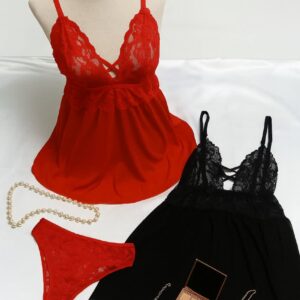 لباس خواب فانتزی سایز بزرگ دو تکه با شورت، مناسب سایز تا ۴۸