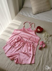 تاپ و شلوارک ساتن ترک زنانه مدل Lolita با کیفیت عالی و بسته‌بندی جعبه‌ای، رنگ‌بندی مطابق تصاویر، سایزبندی L