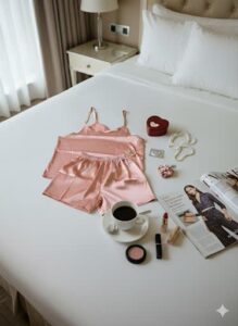 تاپ و شلوارک ساتن ترک زنانه مدل Lolita با کیفیت عالی و بسته‌بندی جعبه‌ای، رنگ‌بندی مطابق تصاویر، سایزبندی L