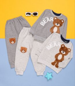 بلوز و شلوار طرح خرس ایستاده, ست اسپرت دخترانه, لباس راحتی ملانژ, خرید آنلاین بلوز و شلوار, ست خرس فانتزی, خرید چهارقسطه اسنپ‌پی, بلوز و شلوار طوسی, لباس روزمره اسپرت, ست اسپرت سایز ۳۵ و ۴۰, لباس ملانژ لاکرادار