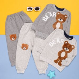 بلوز و شلوار طرح خرس ایستاده, ست اسپرت دخترانه, لباس راحتی ملانژ, خرید آنلاین بلوز و شلوار, ست خرس فانتزی, خرید چهارقسطه اسنپ‌پی, بلوز و شلوار طوسی, لباس روزمره اسپرت, ست اسپرت سایز ۳۵ و ۴۰, لباس ملانژ لاکرادار