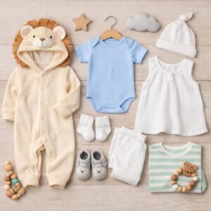 چک‌لیست لباس نوزادی, لباس نوزاد دختر و پسر, سرهمی نوزاد, لباس راحتی نوزاد, لباس پنبه‌ای نوزاد, خرید لباس نوزادی قسطی, اسنپ پی, لباس نوزادی از بدو تولد