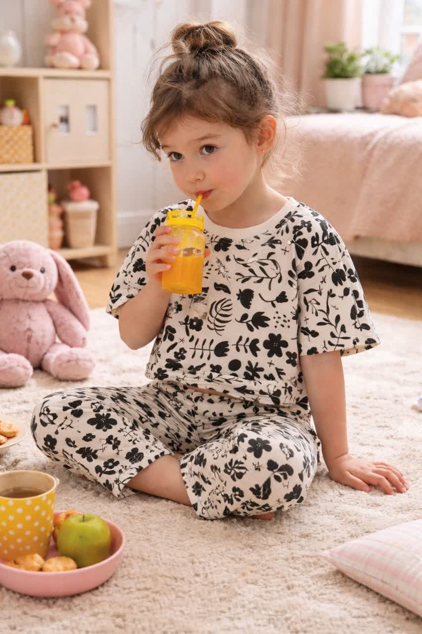 photo_2026-02-15_23-05-11 تیشرت و شلوار کراپ گل مشکی سایز 45 با پارچه لینن، طراحی شیک و راحت برای کودکان، مناسب بازی و استفاده روزمره